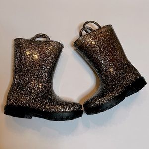 Toddler Zoogs Black with Silver All Over Sparkly Glitter Rainboots Size 6C